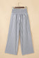 Black Stripe Shirred High Waist Loose Summer Pants