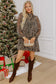 Brown Leopard Print Long Sleeve Short Shift Dress