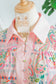 Pink Boho Floral Print Color Block Trim Half Button Belted Mini Dress