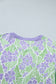 Rose Floral Print Ruffled Color Block Trim Half Sleeve Blouse