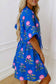 Blue V Neck Short Sleeve Loose Flower Dress