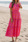Rose Double Polka Dot Short Sleeve Shirred High Waist Midi Dress