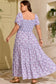 Purple Plus Size Floral Print Square Neck Smocked Maxi Dress