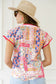 Red Mixed Print V Neck Short Sleeve Blouse