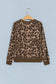 Brown Leopard Print Striped Detail Relaxed Pullover Sweatshirt