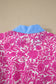 Pink Floral Print Color Block Patchwork V Neck Short Sleeve Midi Dress