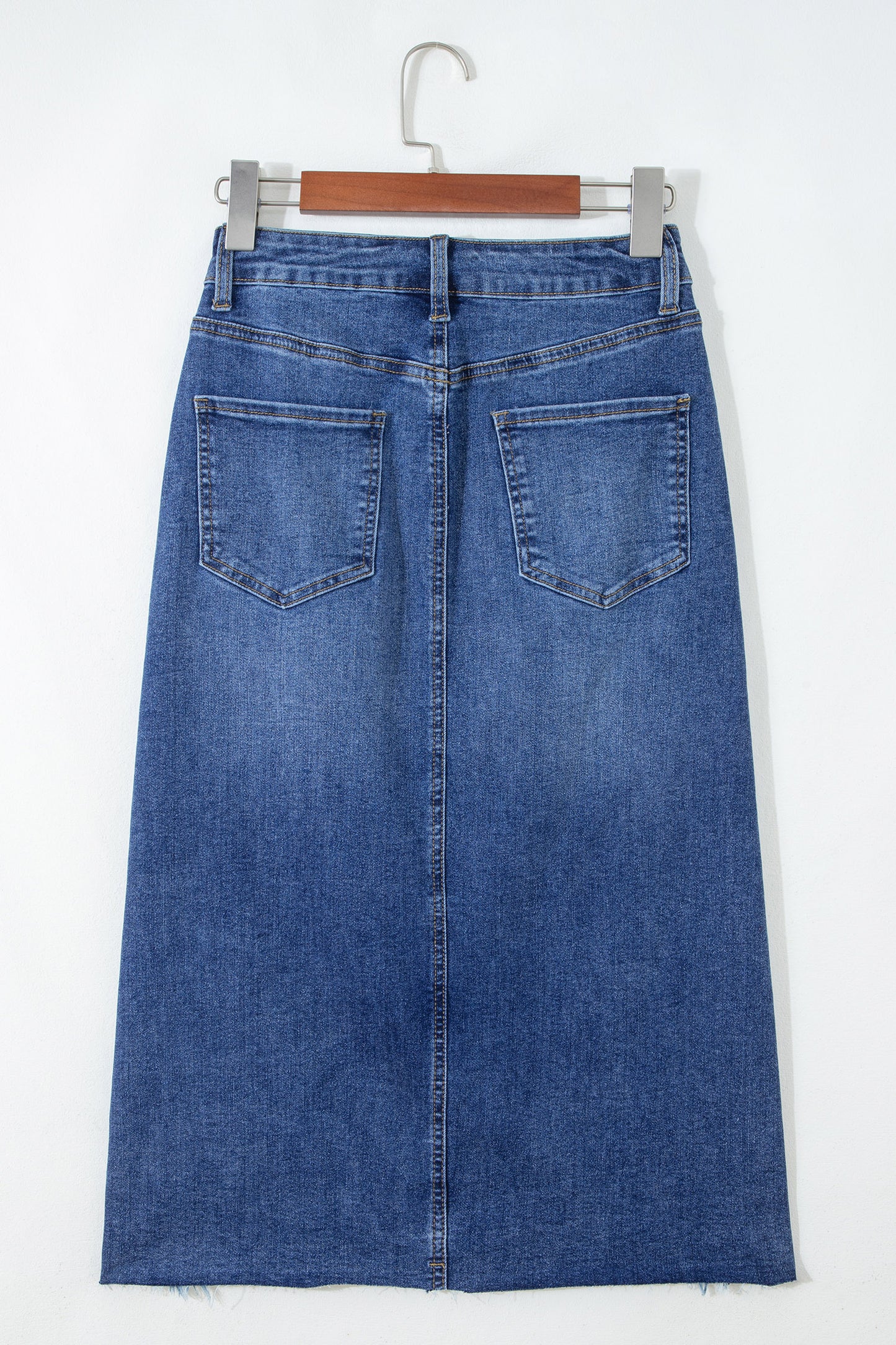 Dearlove Myosotis Irregular Distressed Bottom Denim Midi Skirt