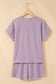 Brown Stripe Breathable Textured Knit Short 2pcs Set