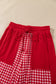 Red Color Block Plaid Patchwork Long Sleeve Pullover Wide Leg Pant Set