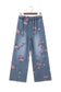 Beau Blue Floral Print Elastic Waist Pull On Casual Jeans