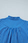 Blue Stripe Ruffled Short Puff Sleeve Button Front Blouse