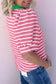 Black Stripe Short Puff Sleeve Color Block Polo Collar Blouse