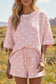 White Exposed Seam Detail Polka Dot Loose Tee Drawstring Shorts Set