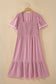 Pink Plus Size Swiss Dot Short Sleeve Smocked High Waist Flowy Midi Dress