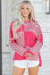 Pink Stripe Color Block Patchwork Drop Shoulder Long Sleeve Tunic Top