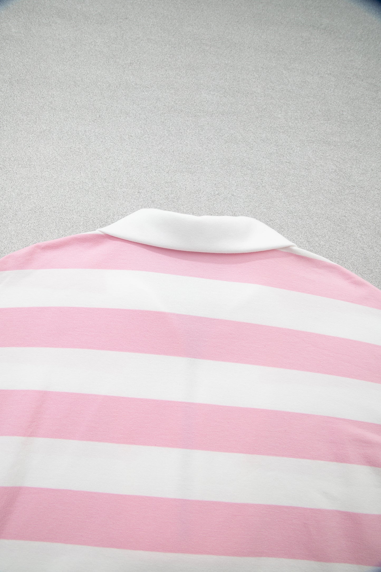 Pink Stripe Color Block Patchwork Zip Long Sleeve Top Elastic Waist Pants Set
