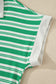 Green Stripe Collared V Neck Short Sleeve T Shirt Midi Dress with Pockets
