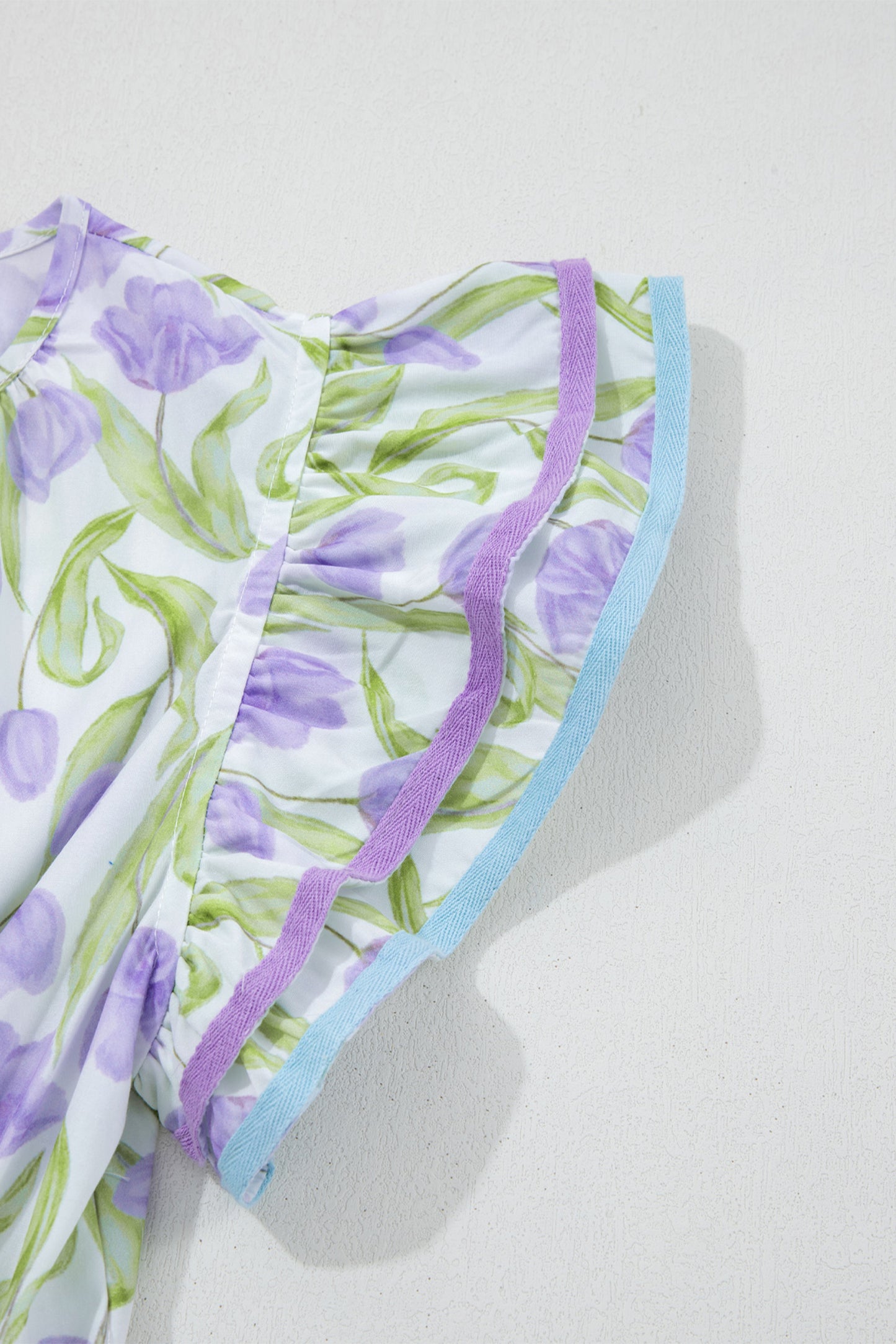 Purple Tulip Floral Print Contrast Trim Midi Dress