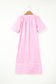 Pink Stripe V Neck Short Sleeve Shift Long Dress