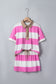 Rose Stripe Colorblock Trim Polo Tee Drawstring Mini Skirt 2pcs Set