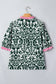Green Damask Print Ruffled Color Block Detail Half Sleeve Blouse