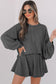 Jet Stream Corded Lantern Sleeve Top High Waist Ruffled Mini Skort Set