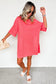Coral Paradise Drop Shoulder Loose Casual T Shirt Mini Dress