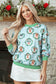 Sky Blue Abstract Dog Print Ribbed Cuff Round Neck Long Sleeve Sweatshirt