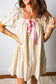 Multicolour Floral Print Contrast Ribbon Bow Lace Trim Square Neck Mini Dress