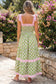 Green Floral Print Striped Detail Knot Straps Maxi Dress
