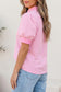 Pink Stripe Color Block Detail Split Neck Short Sleeve Blouse