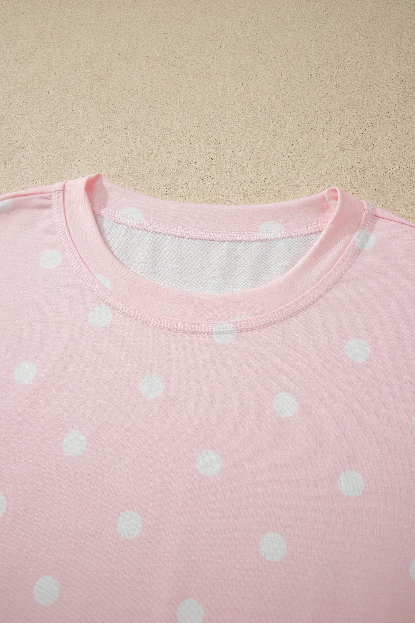 White Exposed Seam Detail Polka Dot Loose Tee Drawstring Shorts Set