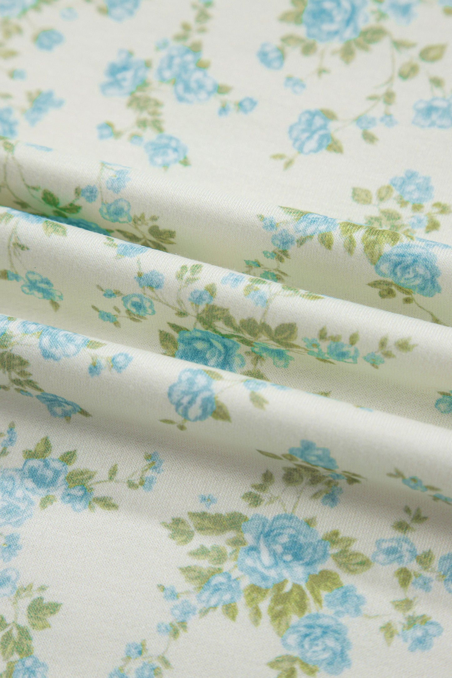 Sky Blue Floral Print Short Sleeve Elastic Waist Pocket Casual Two Piece Short Sets