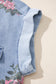 Sky Blue Denim Floral Print Cuffed Short Sleeve Button Down Shift Dress