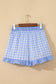 Red Gingham Print Ruffle Striped Detail Lace Tie Shorts