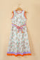 White Floral Print Color Block Trim Belted Sleeveless Maxi Dress