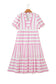 Pink Stripe Ricrac Trim Notched Neck Half Sleeve Vacation Dress