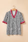Gray Ruffled Trim V Neck Leopard Print Short Sleeve Blouse