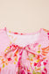 Pink Floral Print Tie Neck Puffy Half Sleeve Blouse