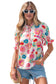 Beige Vibrant Summer Floral Tie V Neck Short Puff Sleeve Blouse