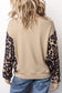 Gray Morn Leopard Sleeve Waffle Knit Split Hem Top