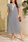 Blue Stripe Plus Size Contrast Trim Button V Neck Ruffle Sleeve Shift Dress