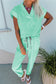 Apricot Pink Solid Color V Neck Tee Drawstring Pant Set