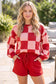 Black Checkerboard Plaid Long Sleeve Solid Color Shorts 2pcs Set