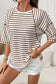 Pink Stripe Textured Knit Split Hem Half Sleeve Loose Top