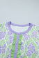 Rose Floral Print Ruffled Color Block Trim Half Sleeve Blouse