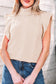 Jet Stream Cable Knit Turtleneck Ruffled Short Sleeve Sweater