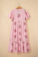 Pink Notched Neck Flutter Short Sleeve Floral Print Maxi Dress