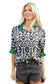 Green Damask Print Ruffled Color Block Detail Half Sleeve Blouse
