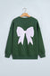 Blackish Green Striped Bow Graphic Oversized Sweatshirt